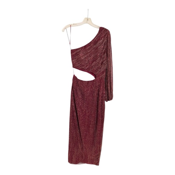 Saylor Laia Midi Dress Cutout One Sleeve in Burgundy Metallic Size Medium - Picture 8 of 11